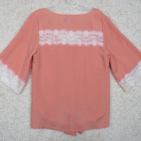 Solemio* Women's Half Sleeve Lace V-Neck Collarless Button‎ Down Blouse~ Small - Picture 2 of 8